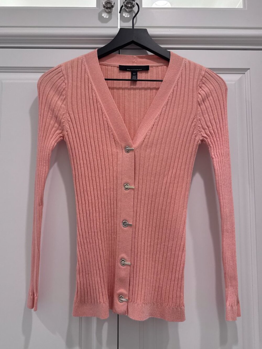 White House Blac Market/WHBM Ribbed V-Neck Cardigan Sweater Peach Pink Size XS